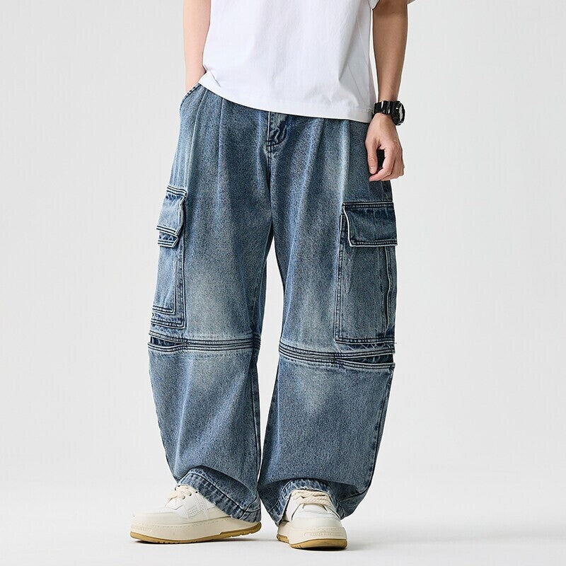 Herren nan extraweite Cargo-Jeans im Baggy-Stil mit verstärkten Knie-Nähten Drune
