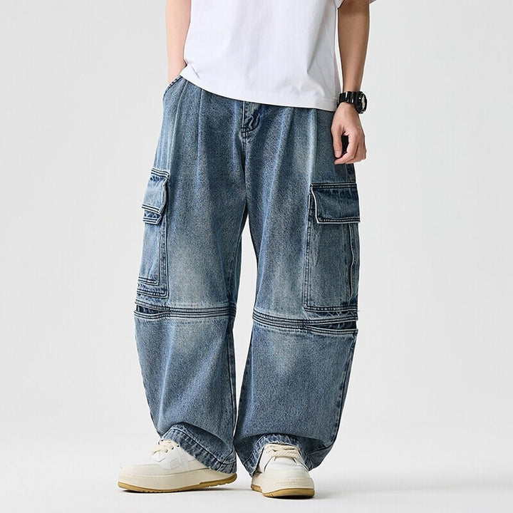 Herren nan extraweite Cargo-Jeans im Baggy-Stil mit verstärkten Knie-Nähten Drune