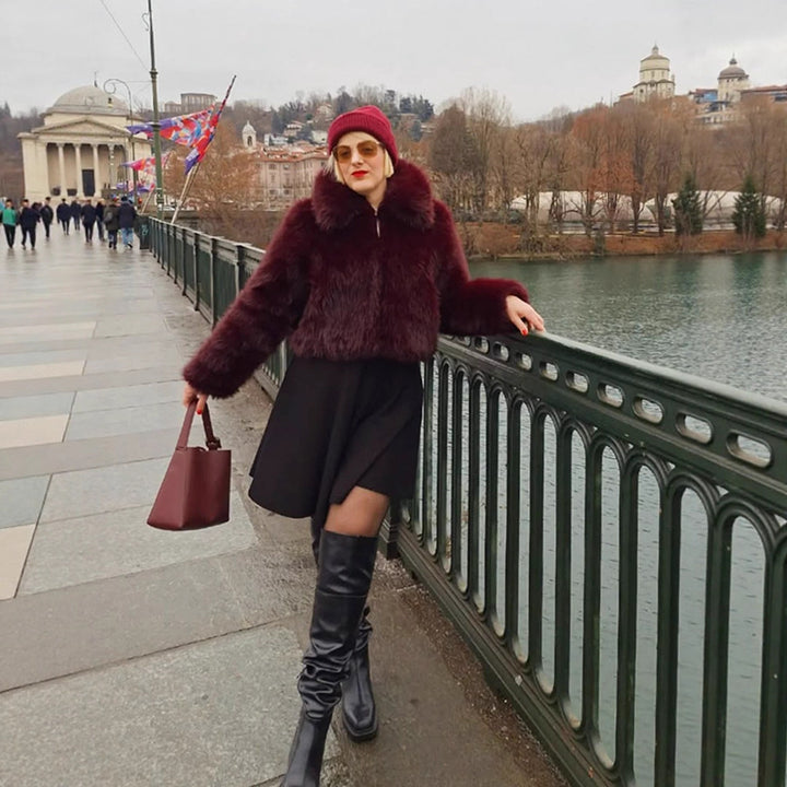 Damen Kunstpelzjacke mit voluminösen Ärmeln und elegantem Schnitt Drune