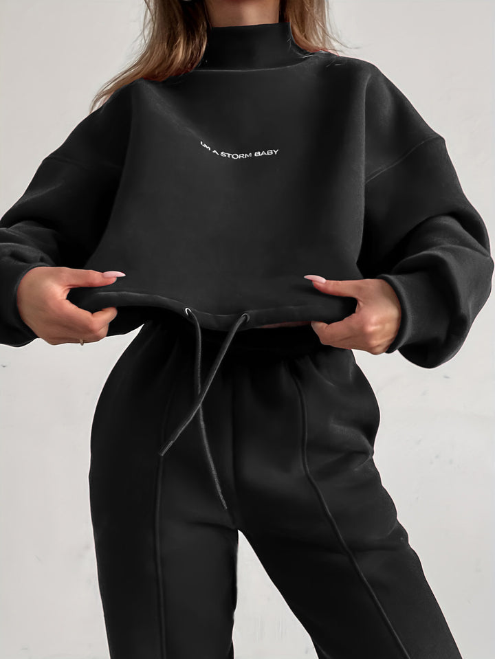 Damen sportliches Sweat-Set mit hohem Kragen und weitem Schnitt Drune