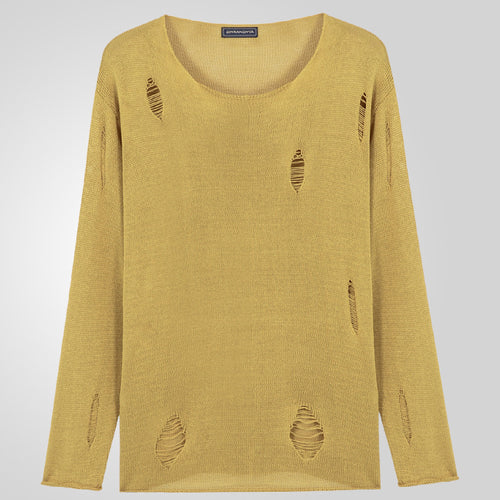 Herren Stylischer Rundhals Pullover mit ausgefransten Details Drune