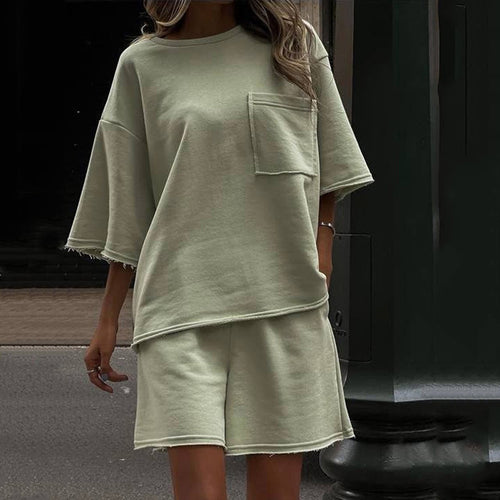 Damen lässiges Lounge-Set aus atmungsaktivem Material mit oversized T-Shirt und Shorts Drune