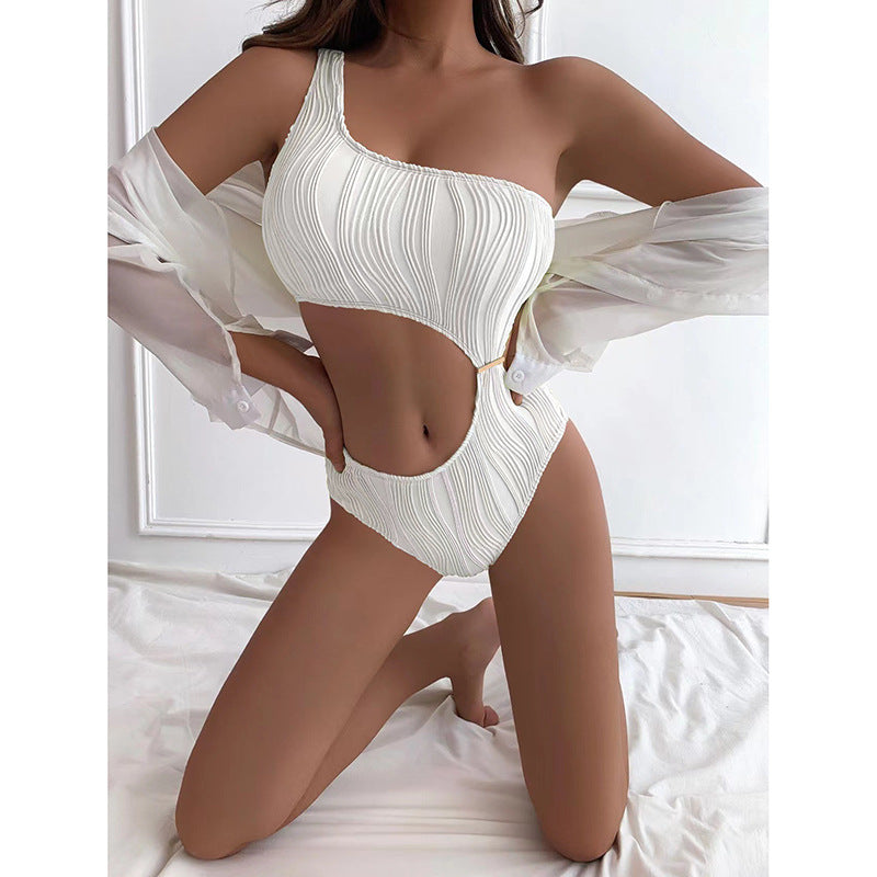 Damen Einseitiger Badeanzug mit elegantem Rüschendesign Drune