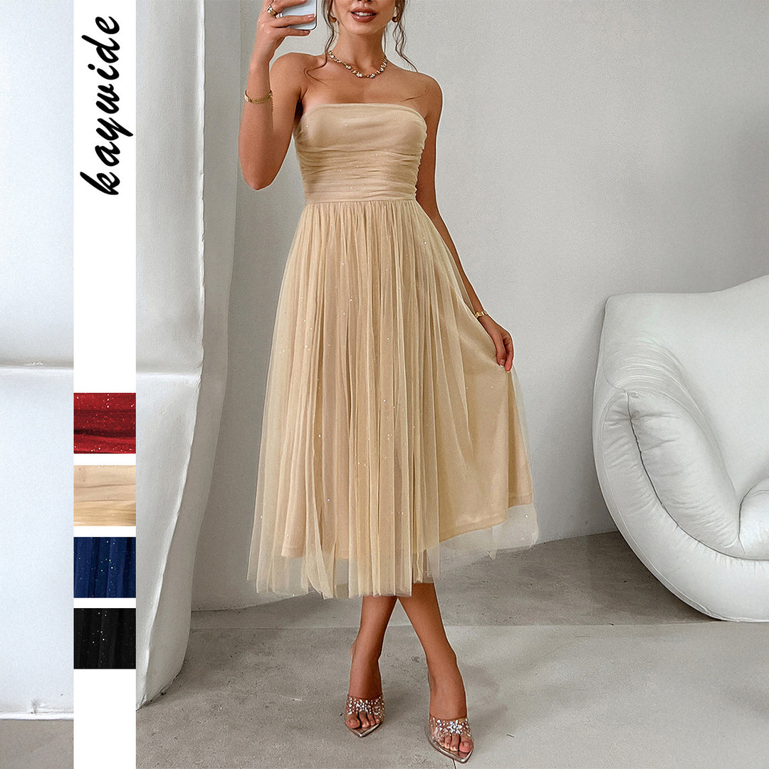 Damen Cocktailkleid mit gerafftem Oberteil und schwingendem Tüllrock Drune