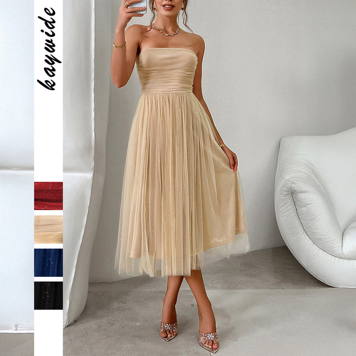 Damen Cocktailkleid mit gerafftem Oberteil und schwingendem Tüllrock Drune