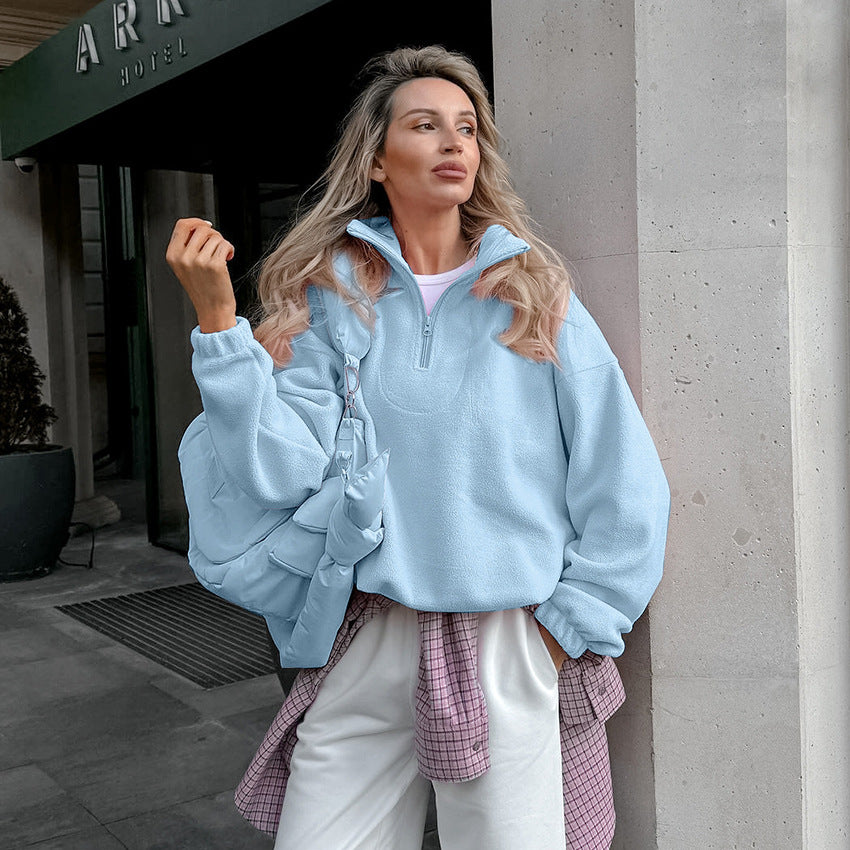 Damen Hochwertiger Fleece-Pullover mit kurzem Reißverschluss Drune