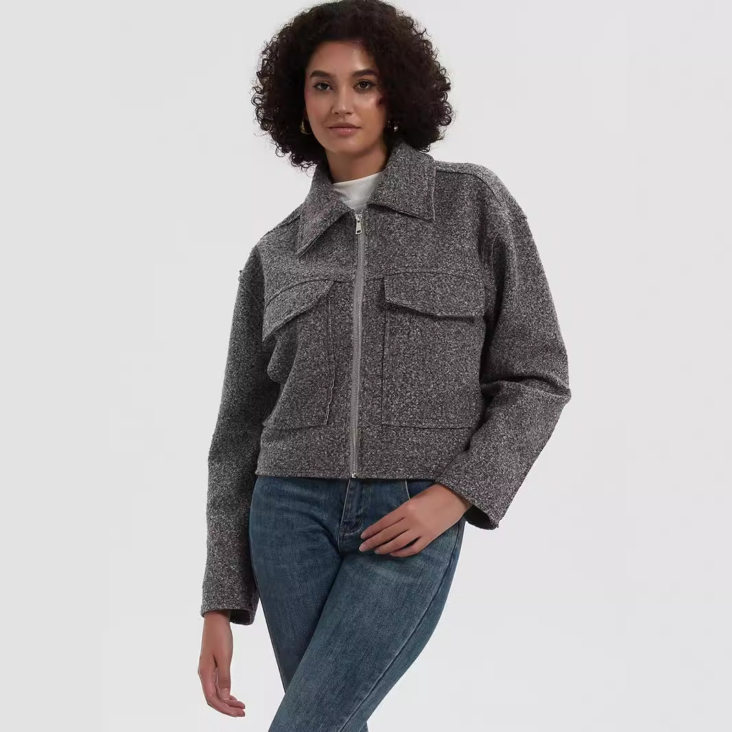 Damen cropped Utility-Jacke mit doppelten Brusttaschen Drune