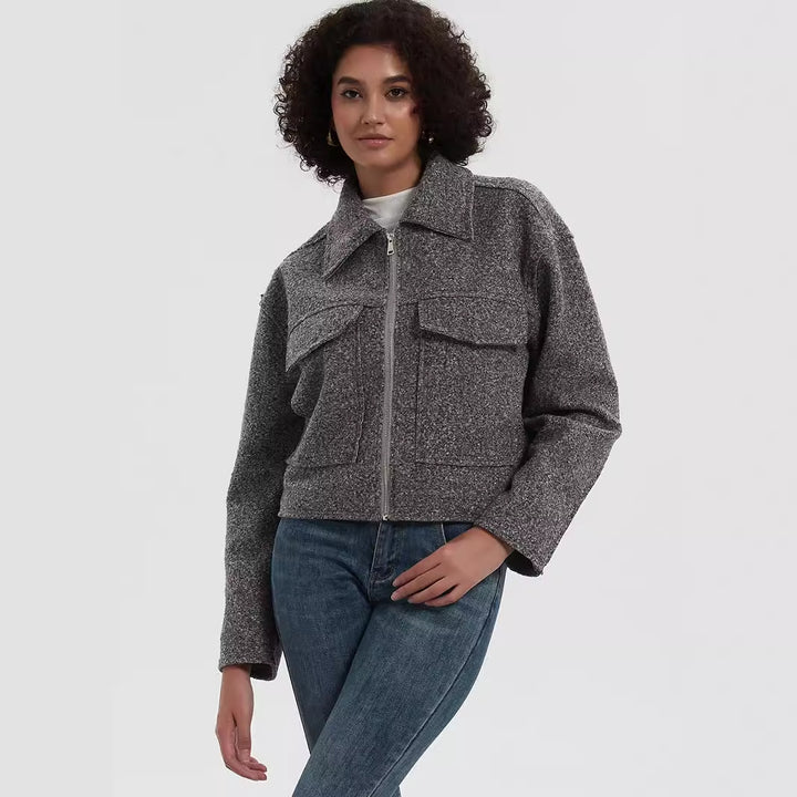 Damen cropped Utility-Jacke mit doppelten Brusttaschen Drune