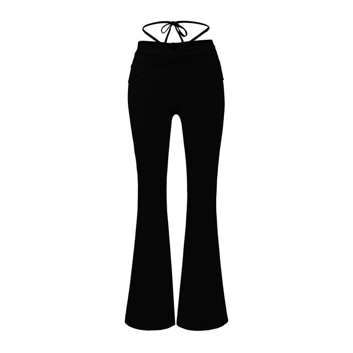 Damen elegante Flared-Hose mit Taillenraffung und Bindegürtel Drune