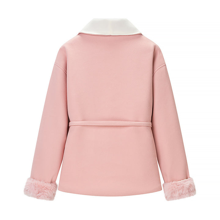 Damen Kuschelige Jacke mit weichem Innenfutter und Taillengürtel Drune