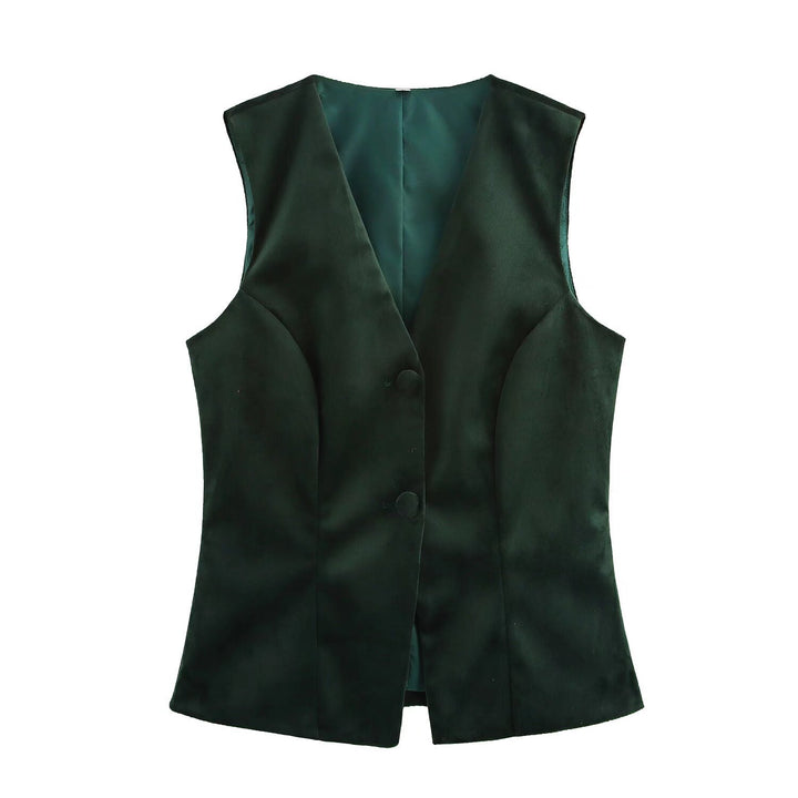 Damen Elegante Satin-Weste mit tailliertem Schnitt und Knopfdetails Drune