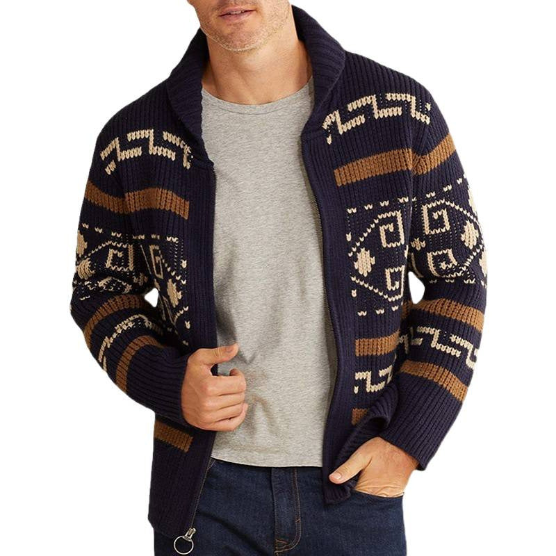 Herren Strickjacke mit kunstvollem Muster und hohem Kragen Drune