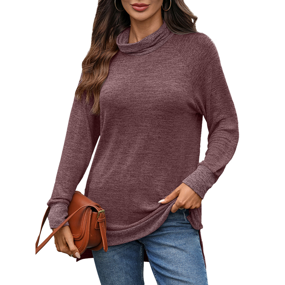 Damen lässiger Pullover mit stehendem Kragen und seitlichen Schlitzen Drune