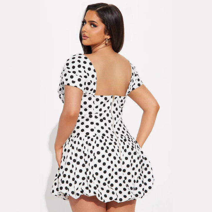 Damen Kurzärmeliges Cocktailkleid mit Puffärmeln und Freizeitausschnitt Drune