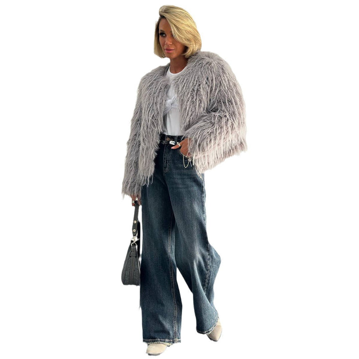 Damen Modischer Pelzimitat-Jacke mit breiten Ärmeln und lässigem Schnitt Drune