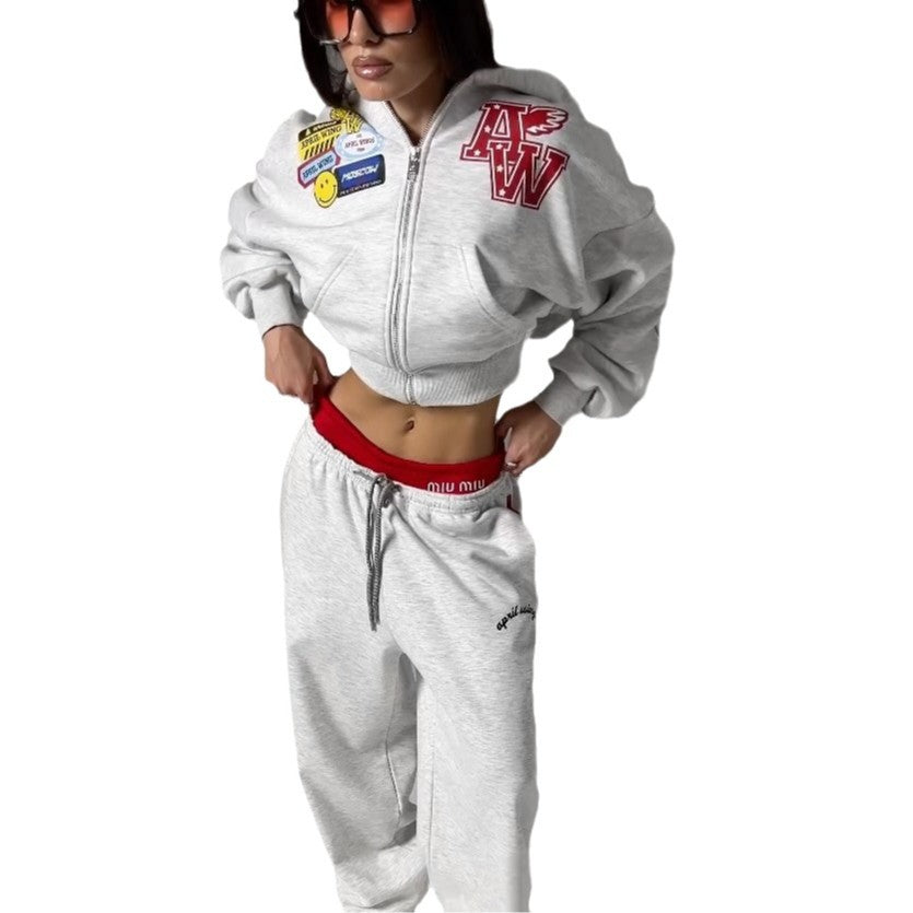 Damen Freizeit-Loungewear Set mit Kapuzenjacke und lässigen Hosen Drune