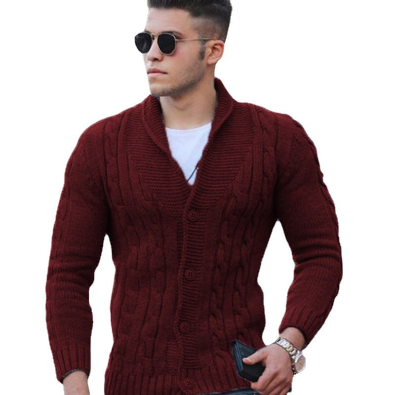 Herren Strickjacke mit einzigartigem Zopfmuster und modischem Schalkragen Drune