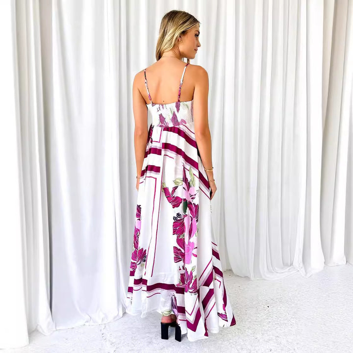 Damen Maxikleid mit modernen grafischen Mustern und dünnen Trägern Drune
