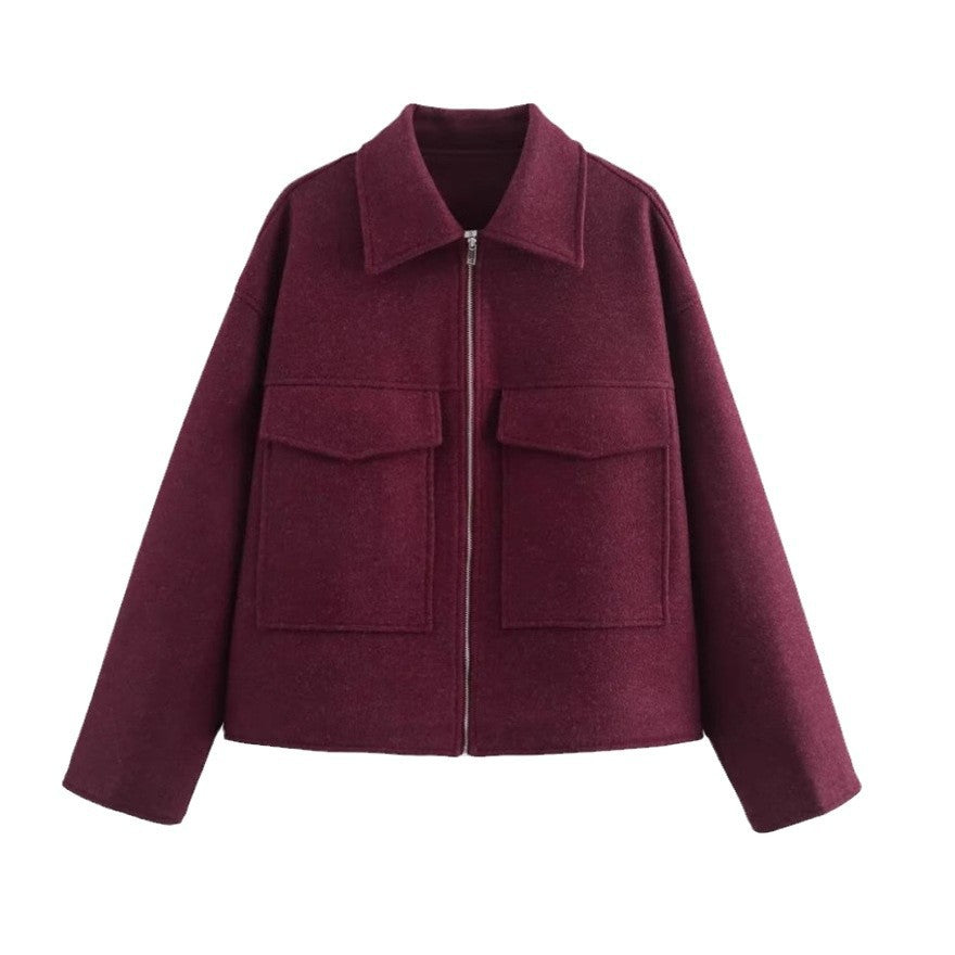 Damen hochschneiderte Jacke mit praktischen Pattentaschen und weichem Wollmix Drune