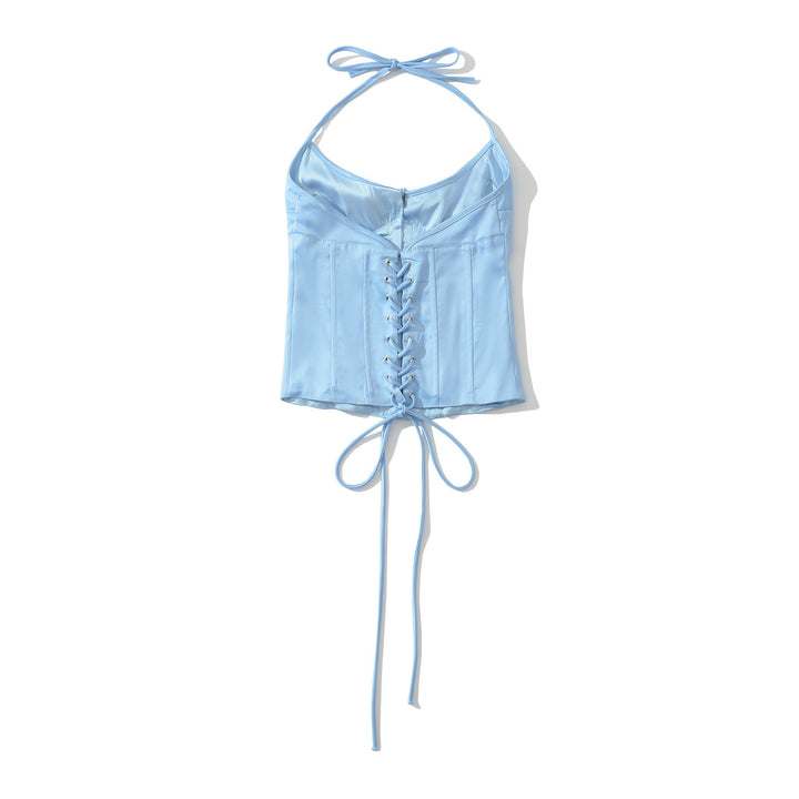 Damen Satin-Nachtkleid mit dekorativen Bindebändern und Knopfleiste Drune