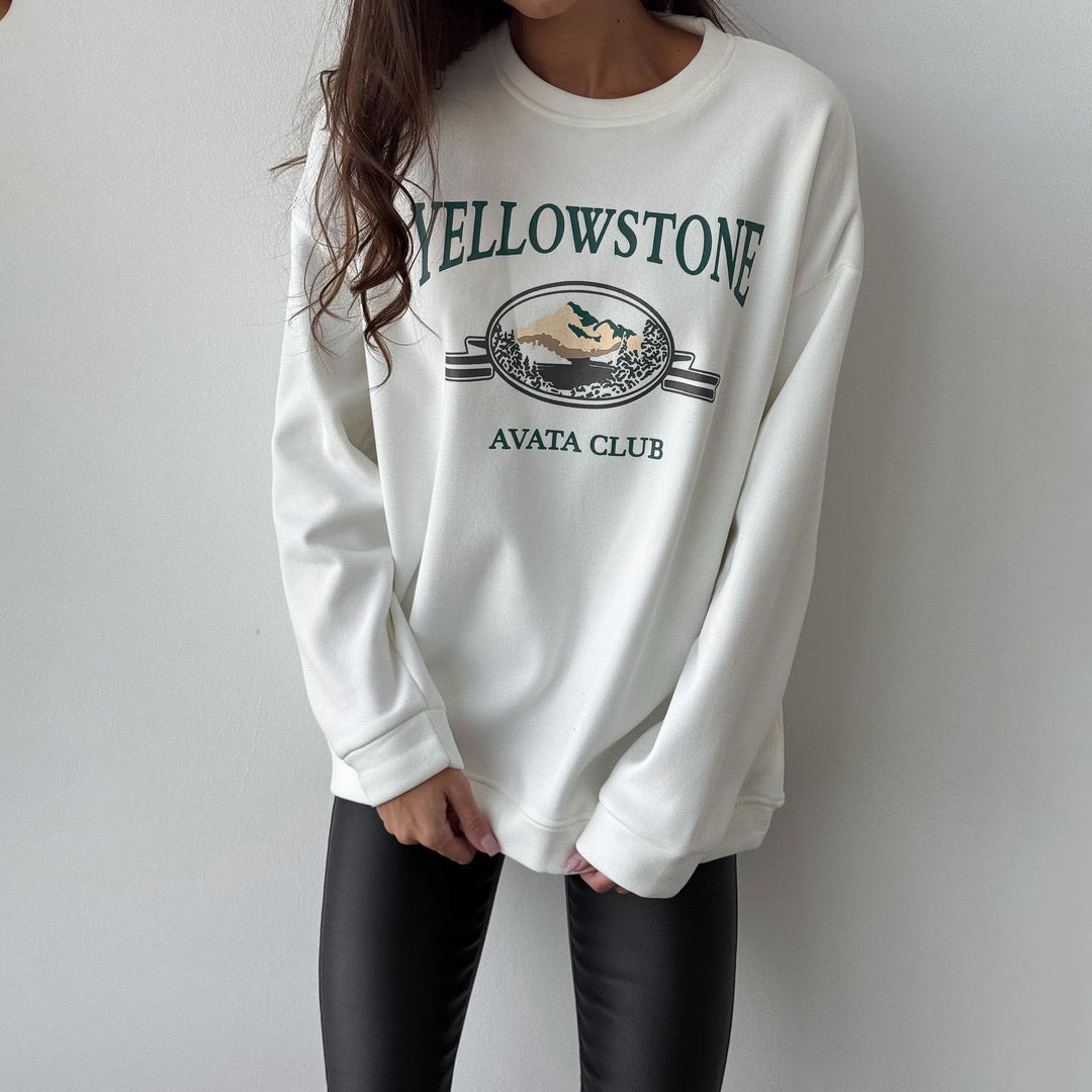 Damen lässiges Sweatshirt mit kreativem Bergmotiv und komfortablem Schnitt Drune