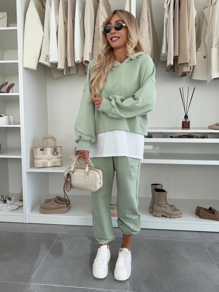 Damen Sportliches und modisches Hoodie-Set mit cropped Schnitt und bequemen Hosen Drune