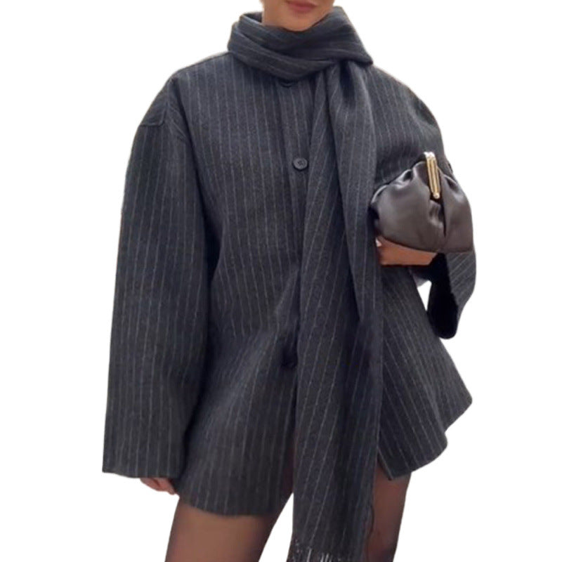Damen Modische und lässige Wolljacke mit schickem Kragen Drune