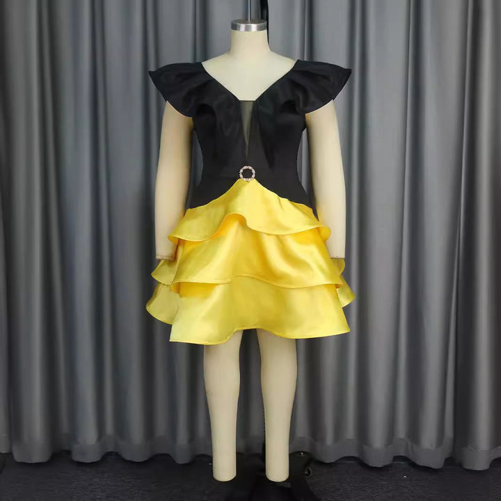 Damen Cocktailkleid mit voluminösem Rüschensaum und elegantem V-Ausschnitt Drune