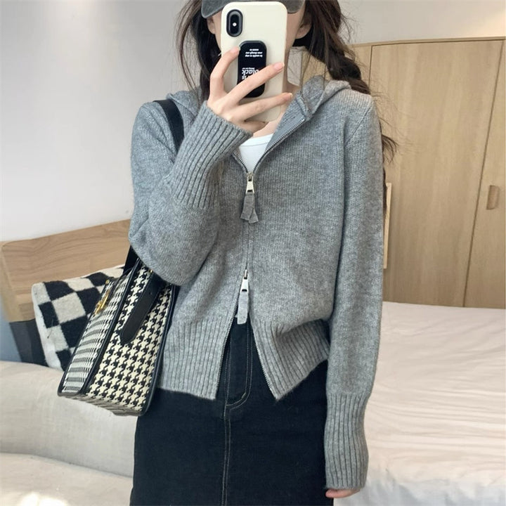 Damen Strickjacke mit hohem Kragen und Reißverschluss Drune