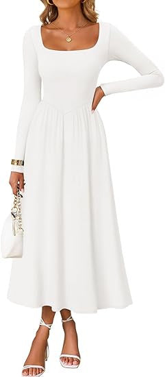 Damen Elegantes Midi-Kleid mit Quadratausschnitt und langen Ärmeln Drune