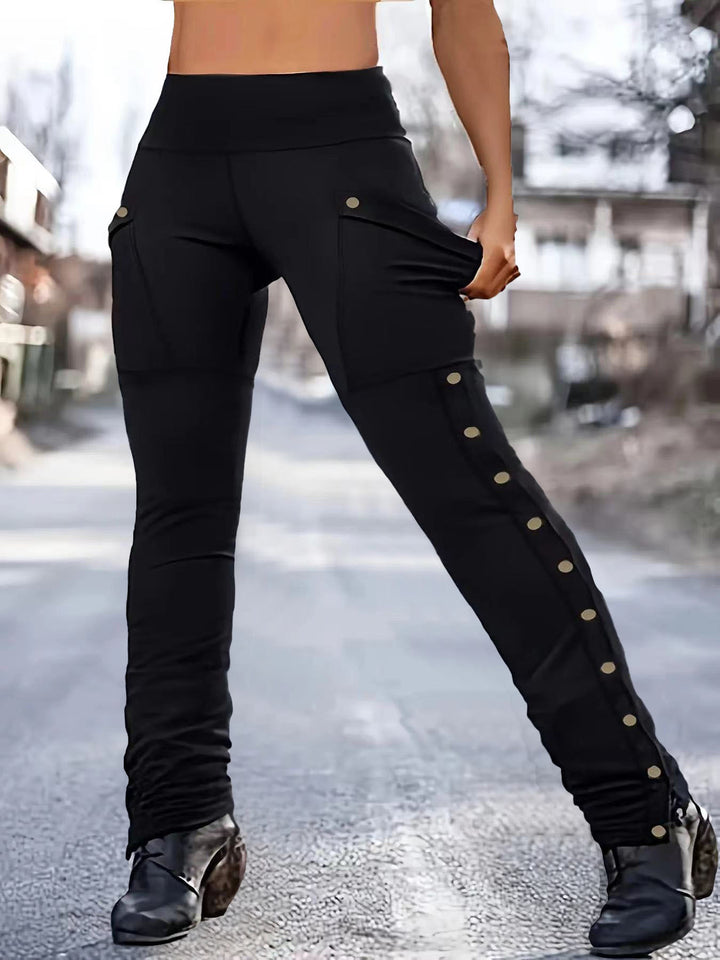 Damen Sportliche Premium-Hose mit praktischen Seitentaschen und Druckknopfdetails Drune
