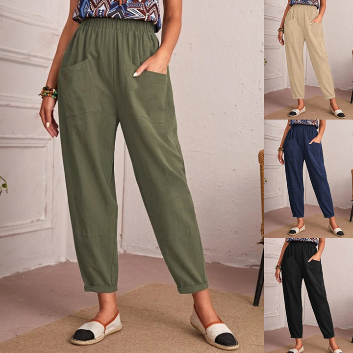 Damen bequeme Freizeithose mit elastischem Bund und großen Taschen Drune
