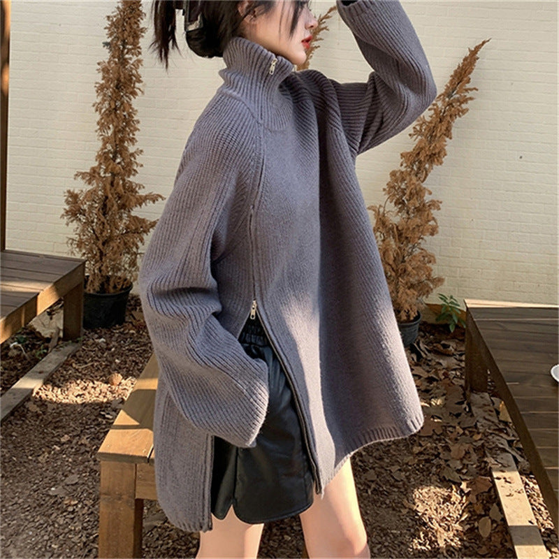 Damen Oversize Strickpullover mit Stehkragen Drune