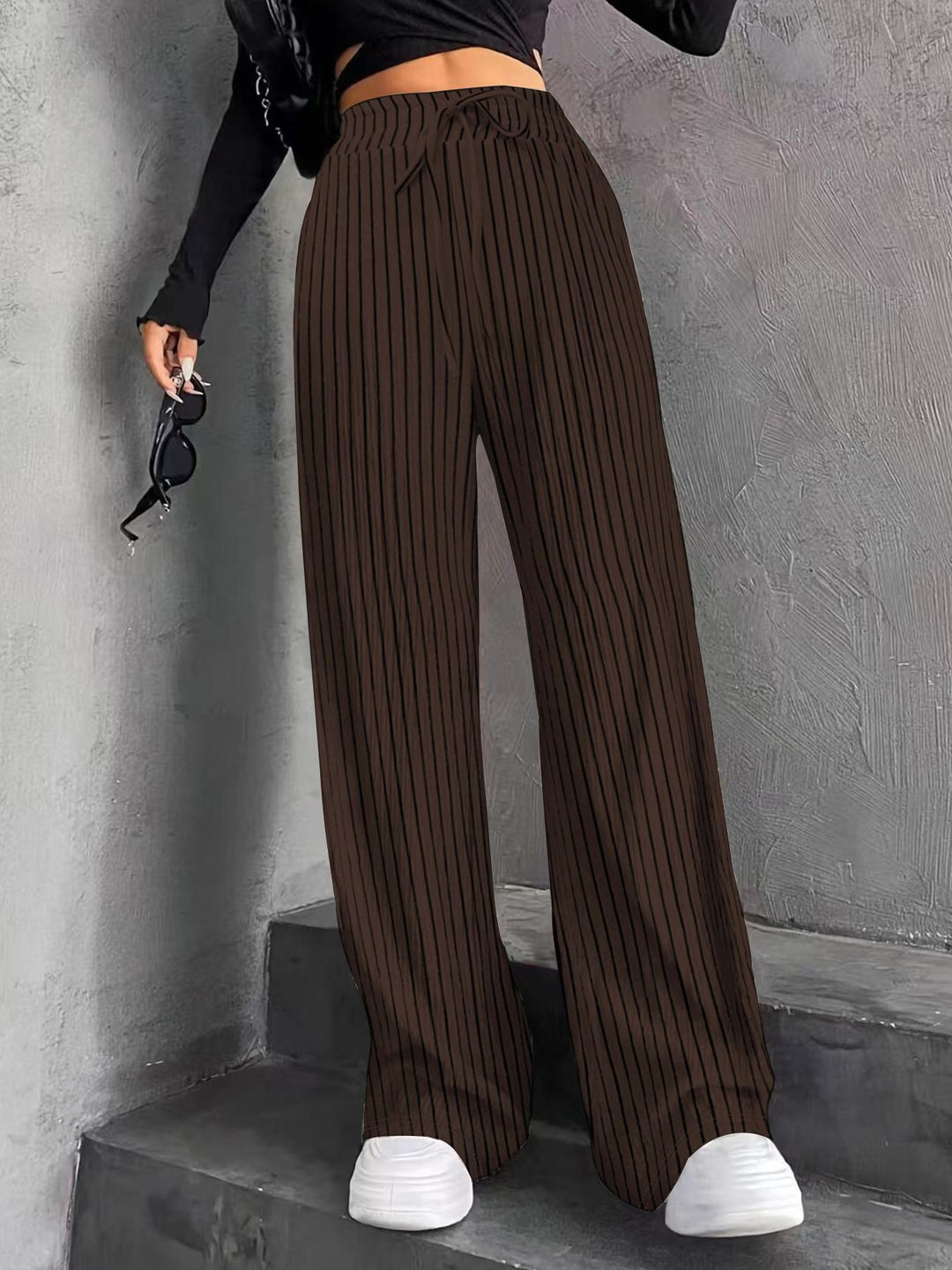 Damen Weit geschnittene Plissee-Hose mit elastischem Bund und praktischen Eingrifftaschen Drune