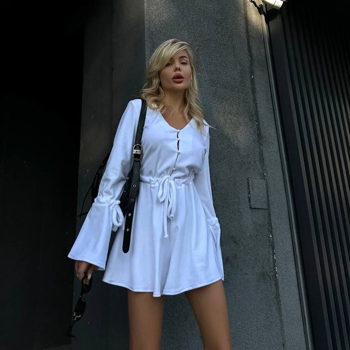 Damen bezauberndes Wickelkleid mit voluminösen Ärmeln und Taillengürtel Drune