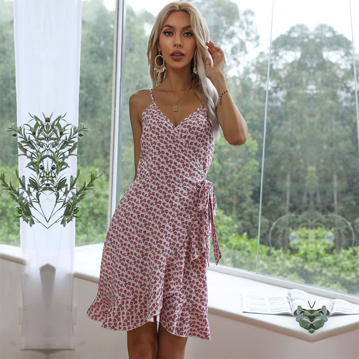 Damen Wickelkleid im floralen Design mit asymmetrischem Saum und Rüschendetails Drune