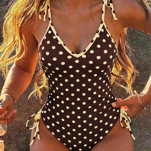 Damen einteiliges Schwimmoutfit mit verspieltem Punkten-Design Drune