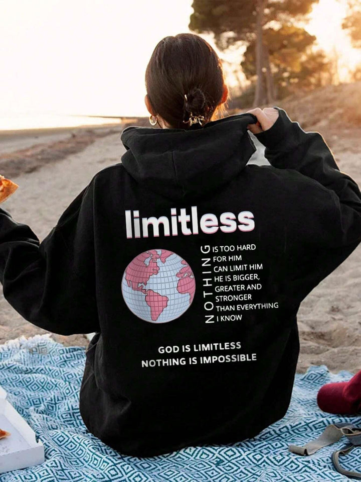 Damen Kapuzenpullover mit limitierendem Statement und Weltkarte Drune