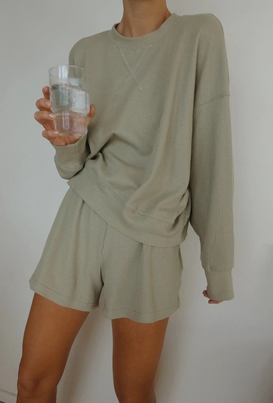 Damen lässiger Freizeitanzug aus weichem Baumwollmaterial Drune