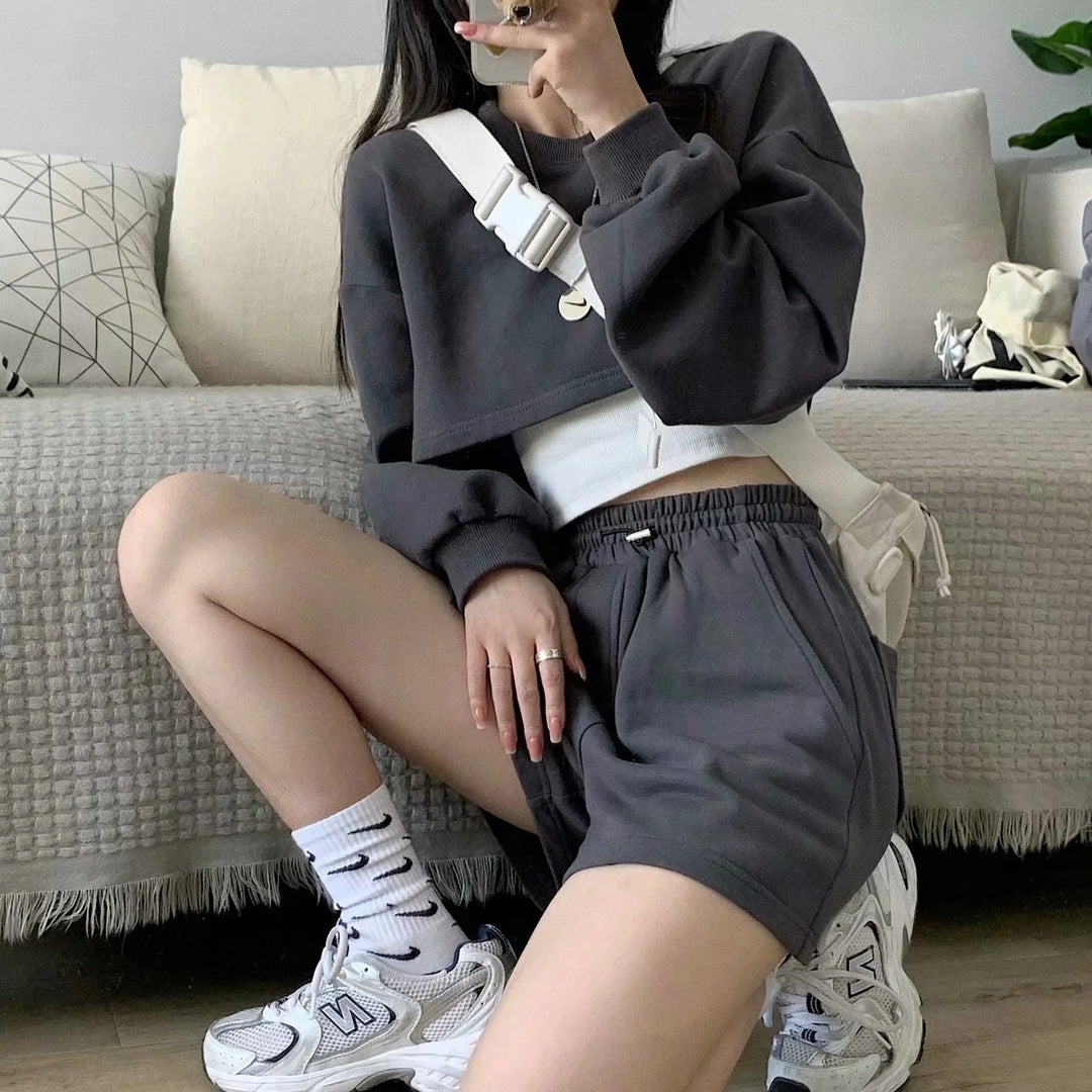 Damen lässiges Crop-Top und Shorts Set Drune