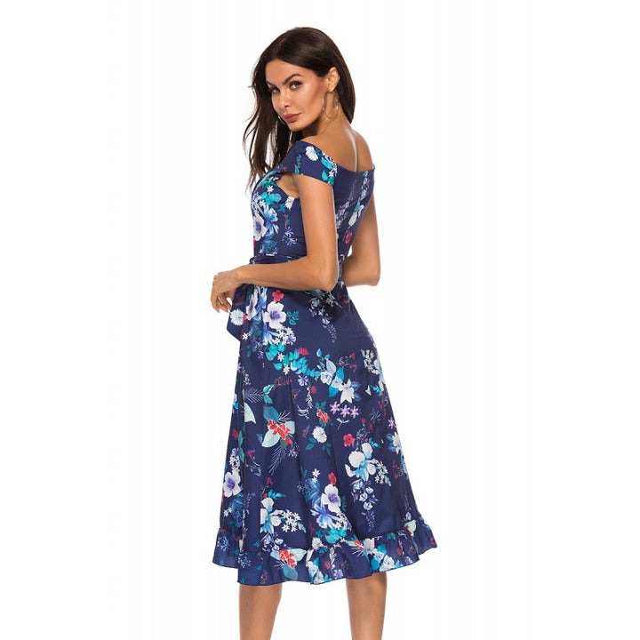 Damen Blumendesign Midikleid mit tailliertem Schnitt und Rüschendetails Drune