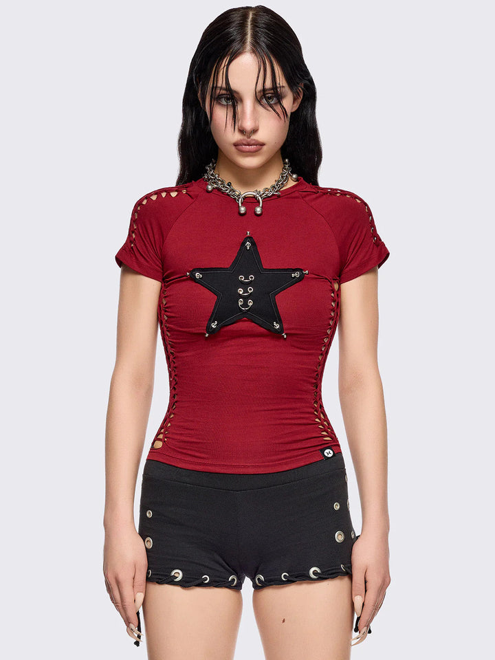 Damen figurbetontes T-Shirt mit Stern-Design Drune