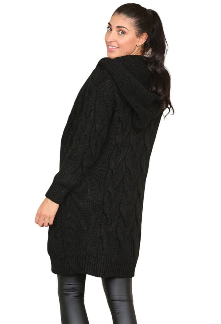Damen Strickmantel mit Kapuze und Zopfmuster Drune