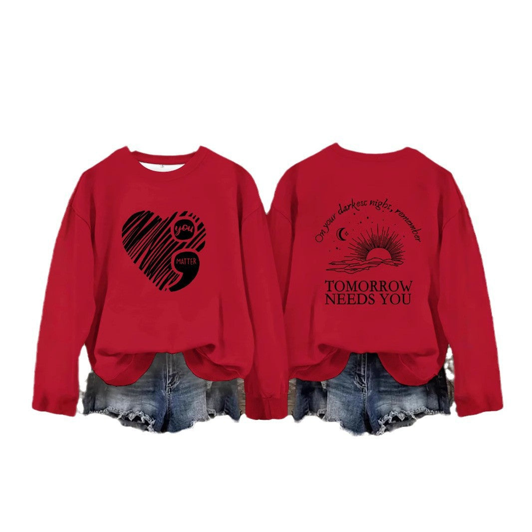 Damen Sweatshirt mit inspirierendem Aufdruck und grossem Herzmotiv Drune