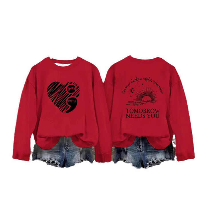 Damen Sweatshirt mit inspirierendem Aufdruck und grossem Herzmotiv Drune