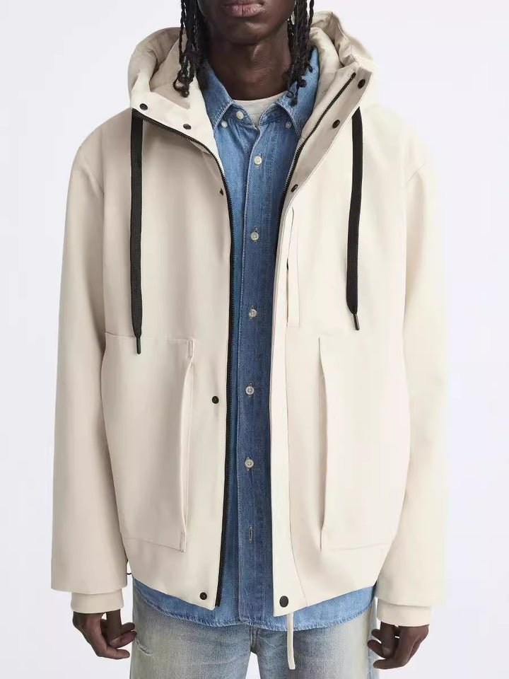 Herren moderne wasserabweisende Jacke mit Kapuze und praktischen Taschen Drune