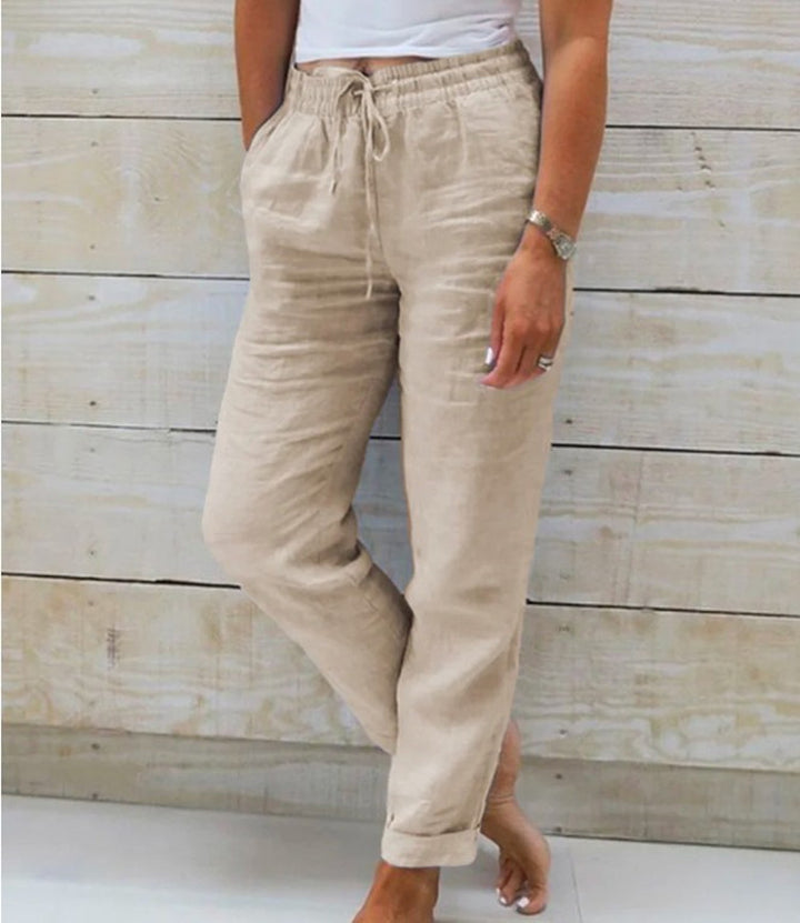 Damen nan lässige Leinenhose mit elastischem Bund und Kordelzug Drune