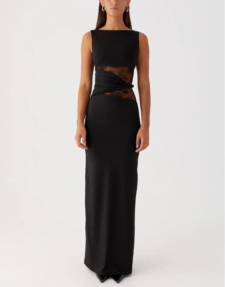 Damen Elegantes Maxikleid mit transparenter Spitze und figurbetontem Schnitt Drune