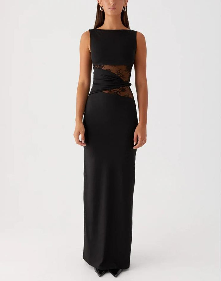 Damen Elegantes Maxikleid mit transparenter Spitze und figurbetontem Schnitt Drune