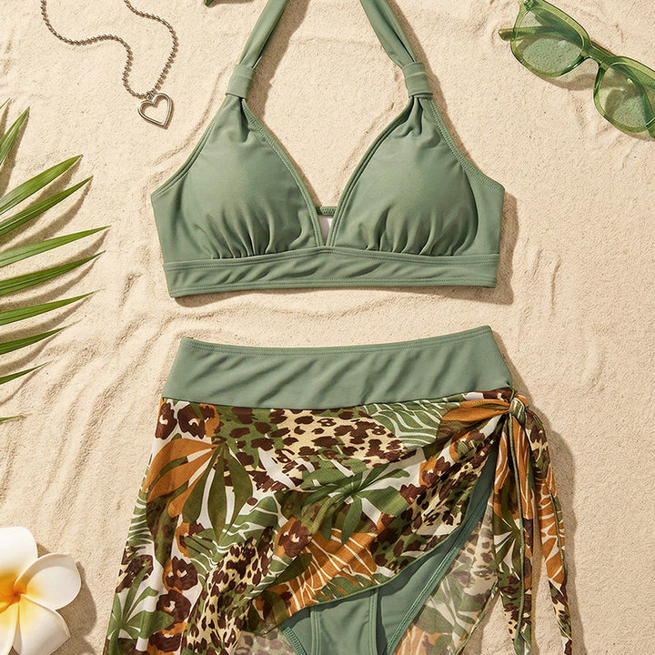 Damen Triangel-Bikini-Set mit Wickelrock und verstellbaren Trägern Drune